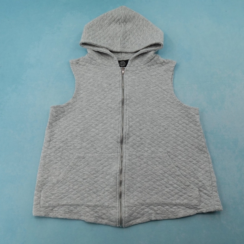 Bobeau Women Gray Quilted Sleeveless Zip Up Hoodie Vest MV4K04 Size Small